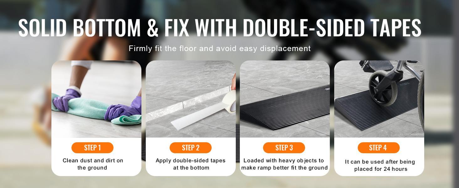 VEVOR 1.2" Rise Cuttable Threshold Ramp for Sweeping Robot, 35.4" Wide Natural Rubber Wheelchair Ramp, Non-Slip Solid Rubber Ramp with Double-Sided Tape for Doorways, Driveways, Bathroom, Smooth Tile
