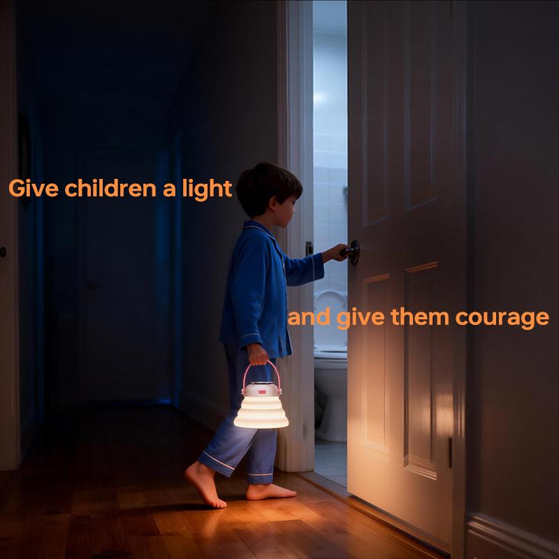 Foldable multi-color changing night lightwith 7 lighting colors,  Type-C rechargeable design.It creates immersive ambient lighting, andthis portable night light is suitable forbedrooms, outdoor camping and use as abedside lamp.