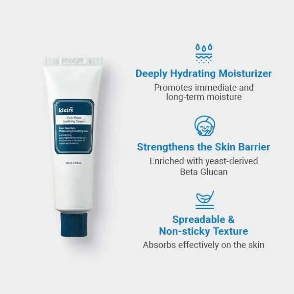 [DearKlairs] Rich Moist Soothing Cream 80g | Formerly Rich Moisture Skin Barrier Cream | Ceramide, Hyaluronic Acid, 24H Hydration, Soothing & Barrier Care, Sensitive Skin, Korean Skincare