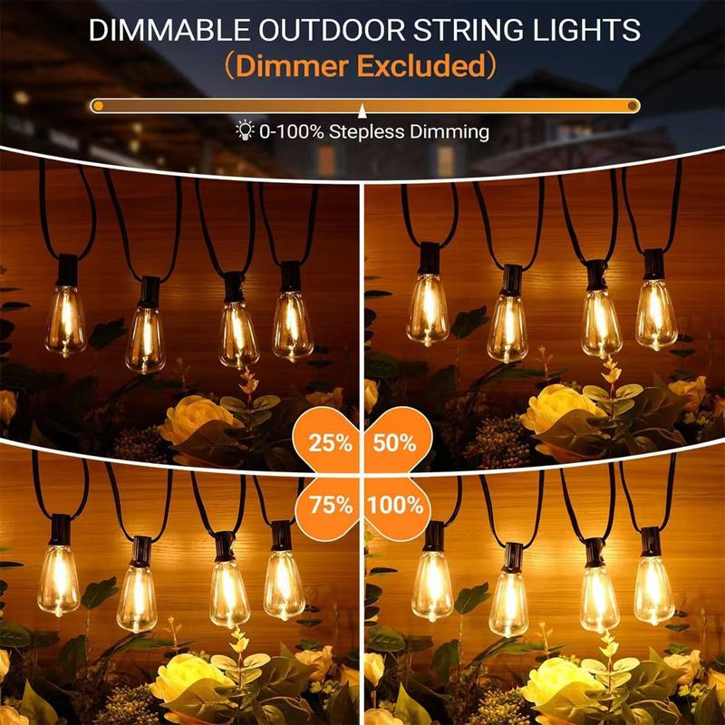 50FT Outdoor String Lights Plug-in with Remote 20 Shatterproof Edison Bulbs Includes 2 Spare Waterproof Patio Lights for Backyard Garden Porch Indoor Outdoor LED Fairy Lights with 4 Modes