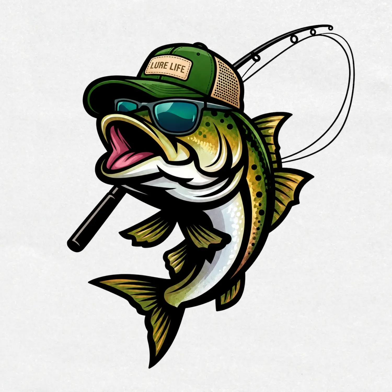 Funny Bass Fishing Vinyl Sticker, Largemouth Bass Angler Decal, Cool Fish with Sunglasses Sticker, Fisherman Waterproof Die-Cut Gift