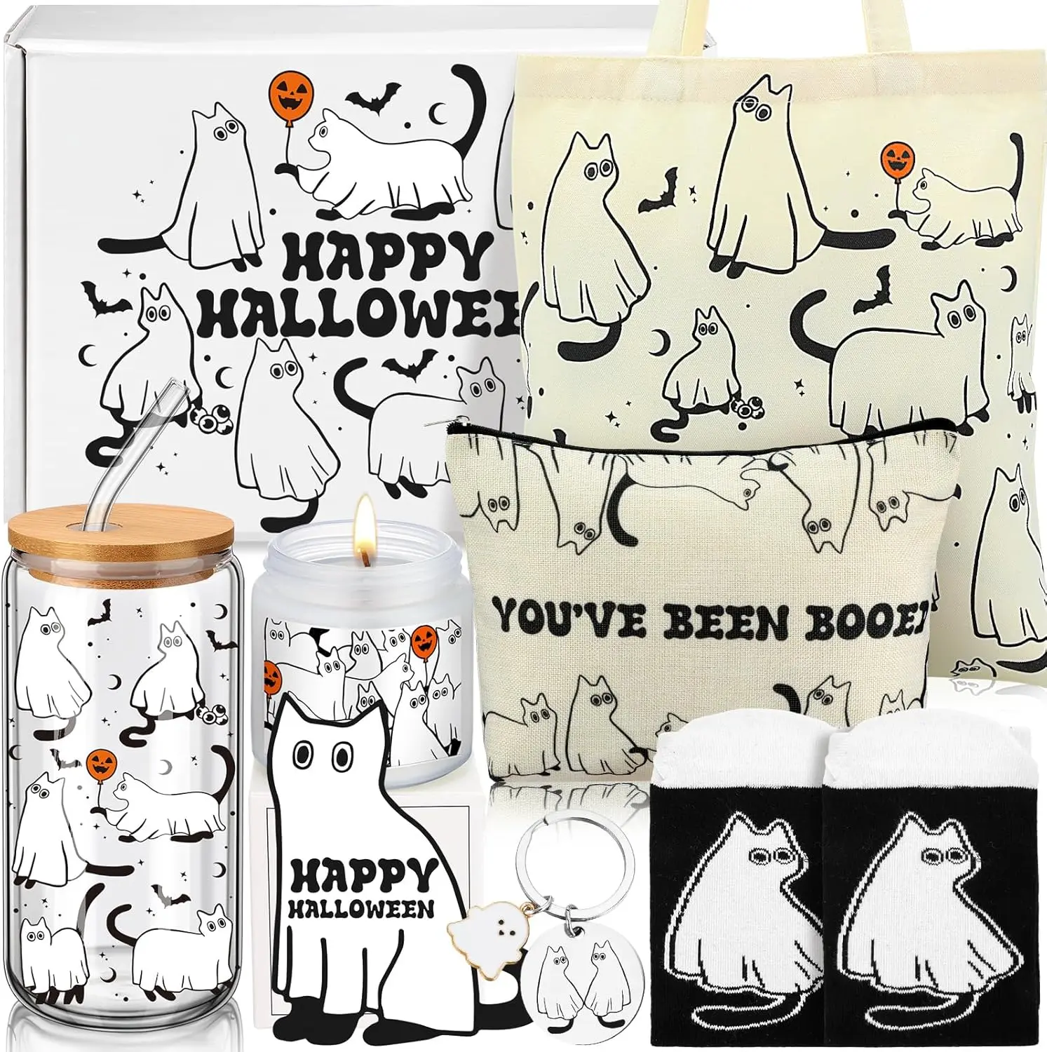 Gejoy Halloween Boo Basket Gift Set Spooky Gifts Basket Box with Glass Cup Candle Halloween Gifts for Family Friends Pet Lover Adults Girlfriend Boyfriend, Halloween Party Favors You've Been Booed Spooky Season