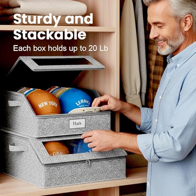 Large Stackable Hat Storage Boxes for Baseball Caps, Classic Style, Hat OrganizerRack, Wardrobe Organizer, mens gifts, hats