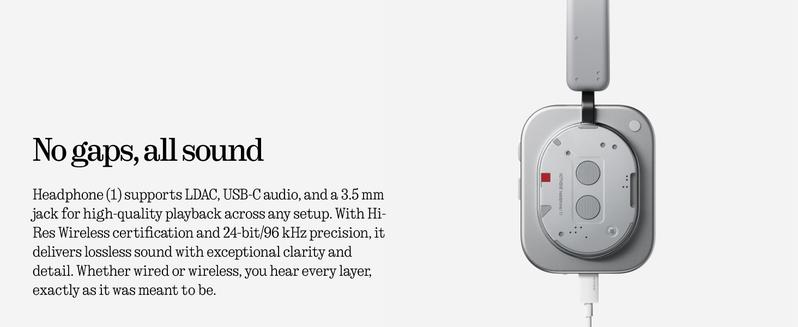 Nothing Headphone (1) Hybrid Active Noise Cancelling Headphones, Wireless Over Ear Headphones with 6 MICS, Personalized Spatial Audio, Tuning by KEF, Up to 80 Hours Playtime, Bluetooth Headset White