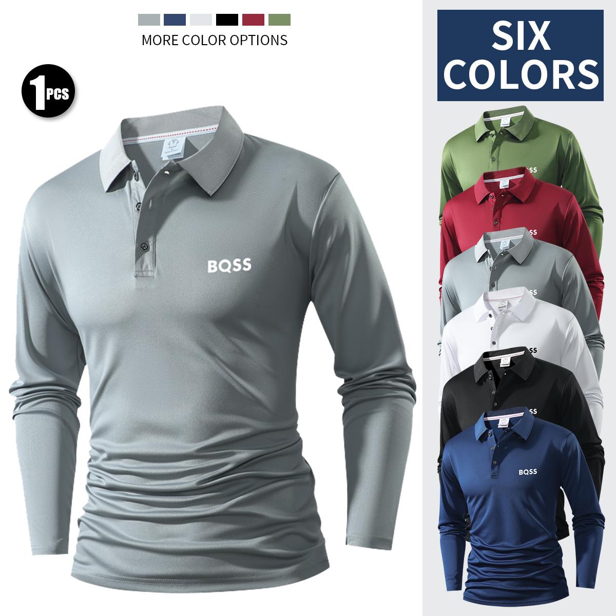Men's long-sleeved POLO shirt, high-end fabric comfortable and versatile regular version button-up fashion top men's clothing, printed lapel golf shirt, tennis training business leisure outdoor sports jumper