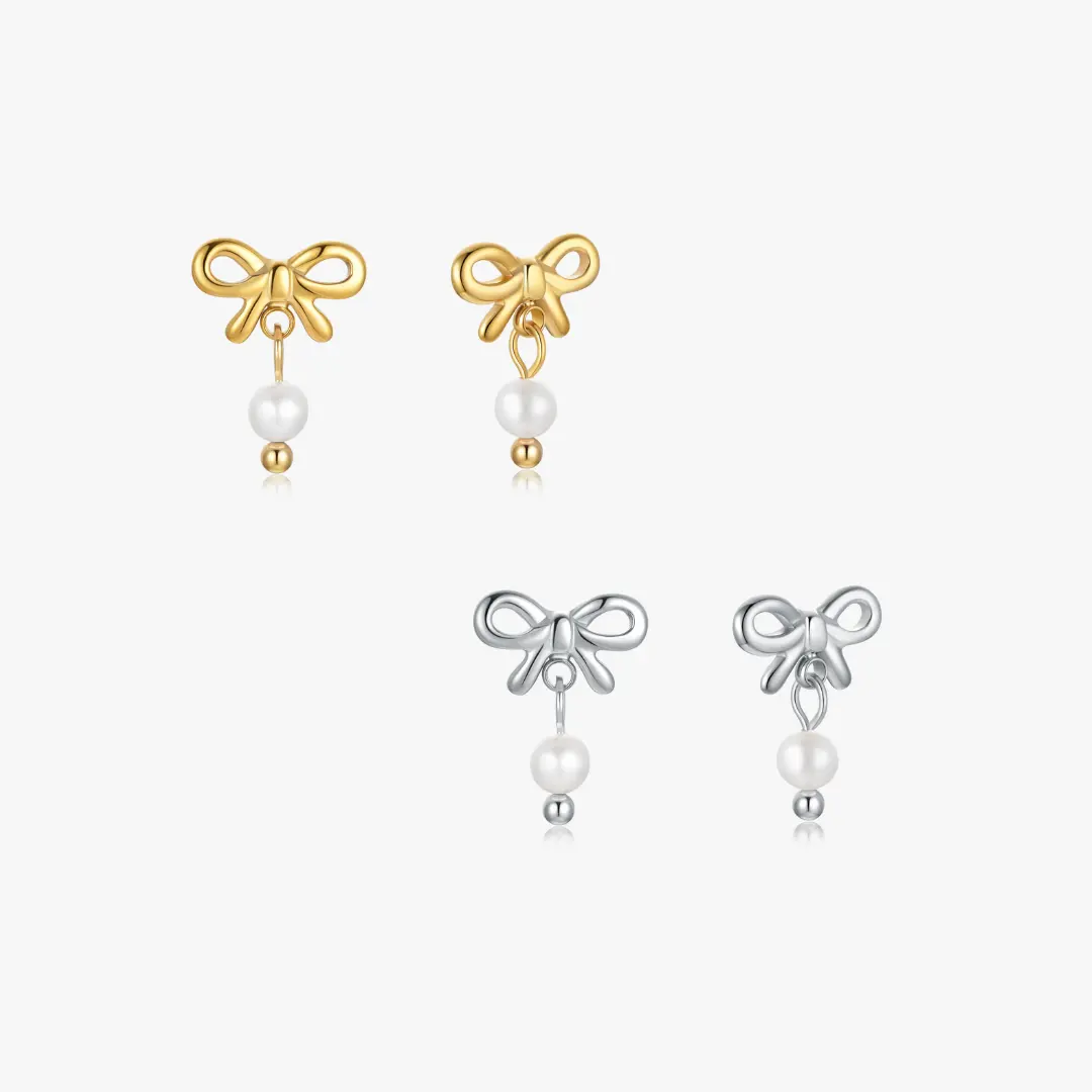 Mini Bow Earrings With Pearls Mini Bow Earrings With Pearls