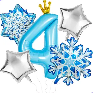 40 Inch 4 Balloon with Crown & Snowflake Foil, Frozen Theme Birthday Party Decorations