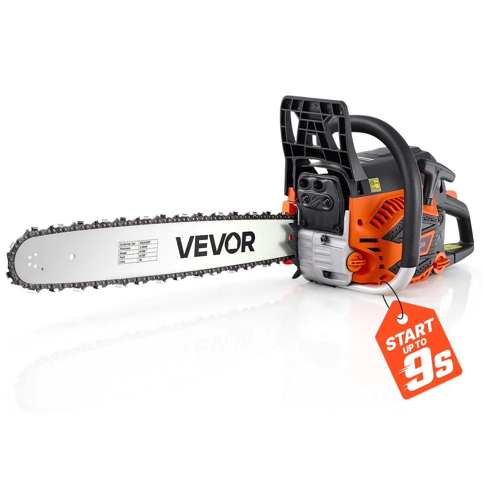 VEVOR Powerful Gasoline Chainsaw - 20 in, 62CC, 3.8HP 2-Stroke Engine, Chainsaw Tree Trimmer with Throttle-Synced Choke, Non-Slip Handle & Dual Tanks for Wood Cutting & Land Clearing