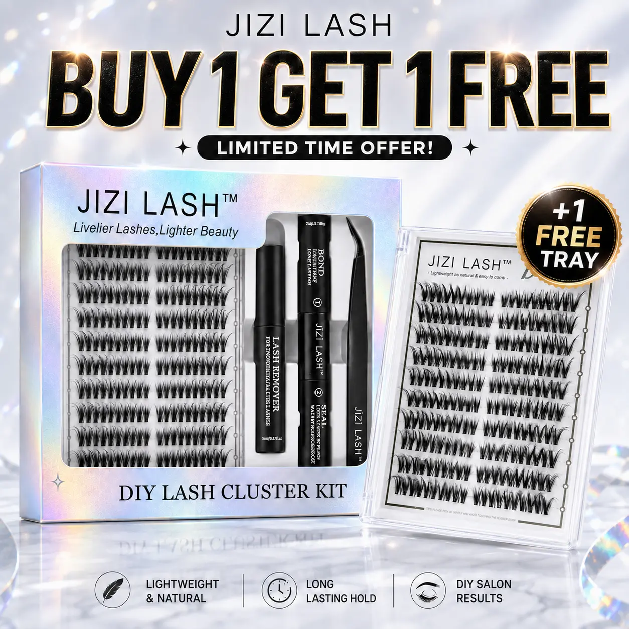 JIZI-LASH Buy 1 Get 1 Free Manga Lash Clusters, Spiky Wispy DIY Lash Extensions, Fluffy Anime Faux Mink Individual Lashes, Reusable Invisible Band, D Curl, Natural Volume, Beginner Friendly, 8-16mm, 100-160 Pieces