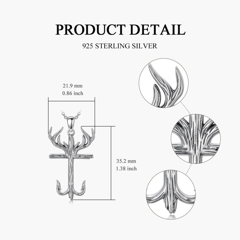 MEIDERBO Jewelry Fish Hook Necklace for Men 925 Sterling Silver Antler Duck Pendant Necklace Antler Fish Hook Hunting Jewelry Gifts for Father