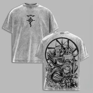 Fullmetal Alchemist Brotherhood Oversized Washed Graphic Tee – Vintage Heavy Cotton T-Shirt, Classic Anime Streetwear Top, Perfect for Manga Lovers & Dark Fantasy Fans，Anime lovers, Fullmetal Alchemist anime merchandise