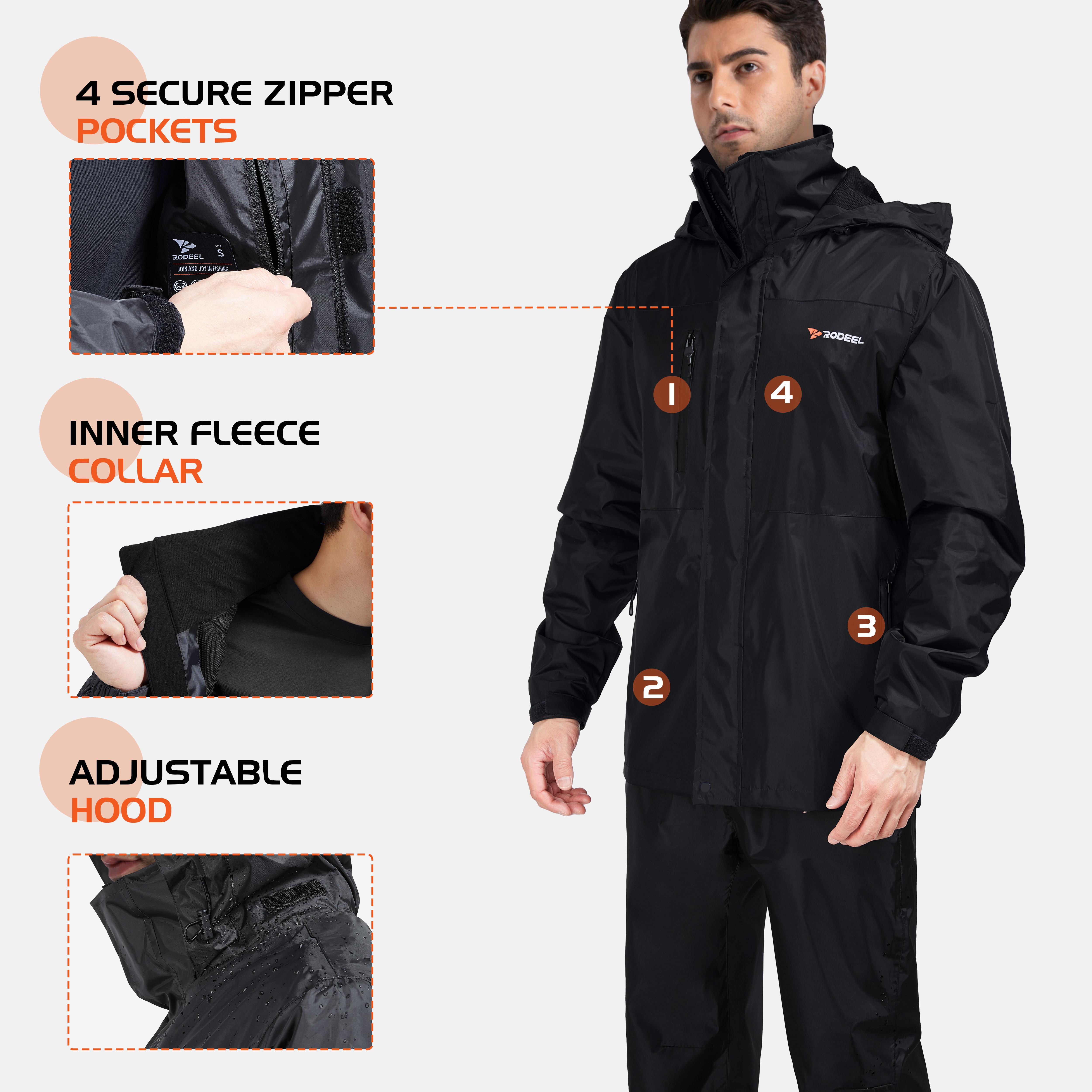 【RODEEL】Waterproof Bib Overalls Rain Suit Men Lightweight Breathable Full Zip Hooded Jacket Durable Rain Coat Weatherproof Rainwear Windbreaker For Outdoor Sports Hiking Camping Fishing Construction Roofing Landscaping Workwear, Holiday Gift 【RODEEL】Waterproof Bib Overalls Rain Suit Men Lightweight Breathable Full Zip Hooded Jacket Durable Rain Coat Weatherproof Rainwear Windbreaker For Outdoor Sports Hiking Camping Fishing Construction Roofing Landscaping Workwear, Holiday Gift