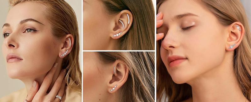 MILACOLATO 3PCS 16G 925 Sterling Silver Post Cartilage Earrings for Women 18K White Gold Hypoallergenic Flat Back Earrings Opal CZ Stud Earrings Cartilage Conch Helix Piercing Jewelry