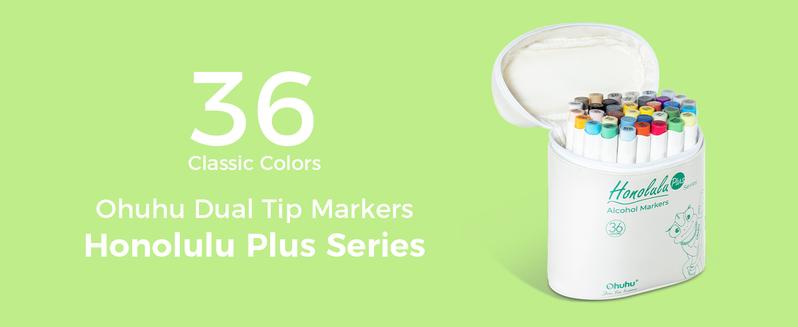 Ohuhu Alcohol Markers Supreme Brush Tip: 24 & 36-Color Brush & Chisel Double Tipped Art Marker Set for Artist Adults Coloring Illustrations -Honolulu Plus-Refillable