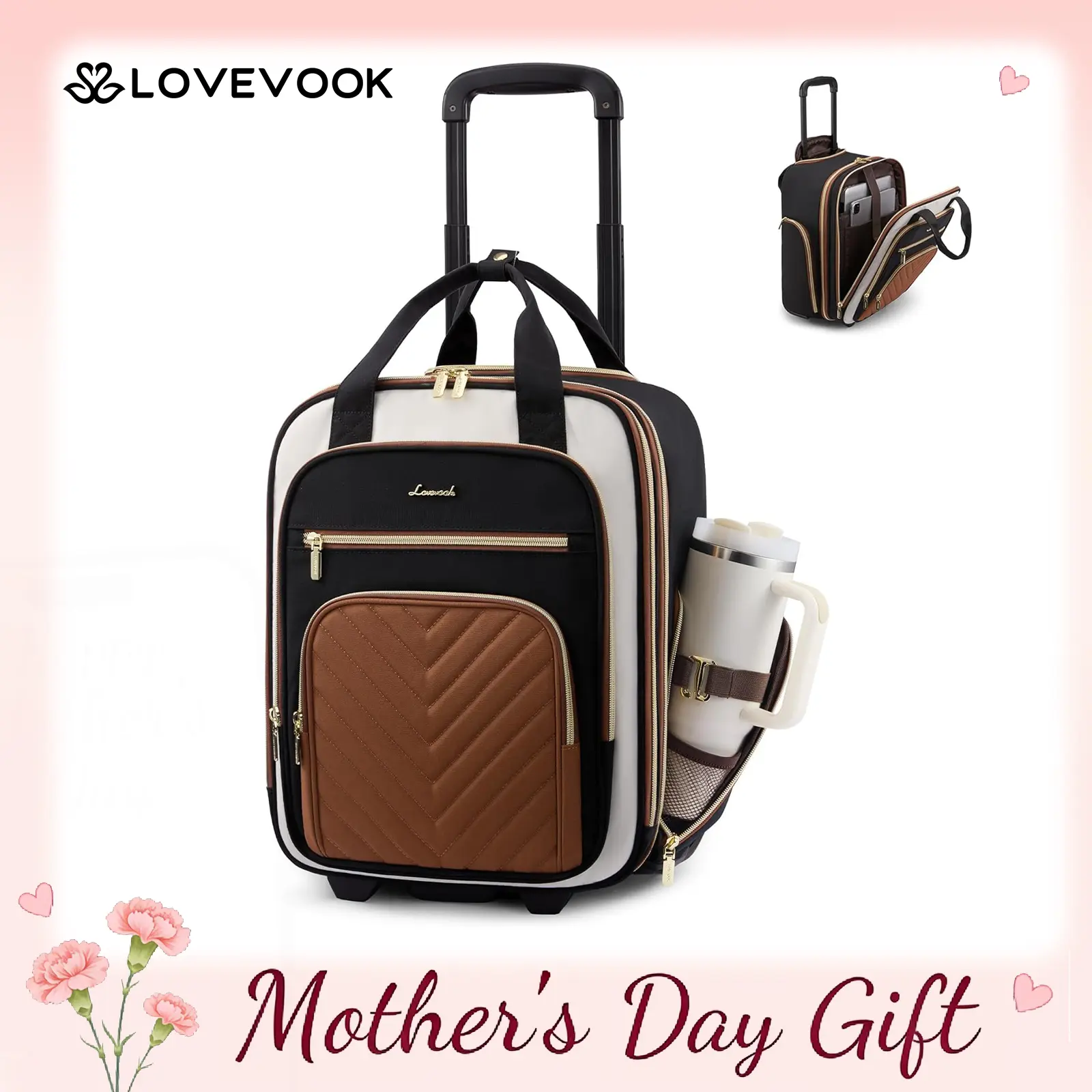 LOVEVOOK Underseat Carry On Luggage with Wheels, Lightweight Stylish Under Seat Luggage, Soft Sided Small Personal Item Suitcase for Travel,TikTokShopBackToSchool