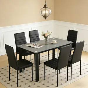 Modern 52-Inch Glass Dining Table for 4-6 People, Small Space Kitchen Table with Sturdy Iron Frame, Easy-Clean Tempered Glass Surface, Easy to Assemble, for Dining Room, Living Room, or Home Office, Black