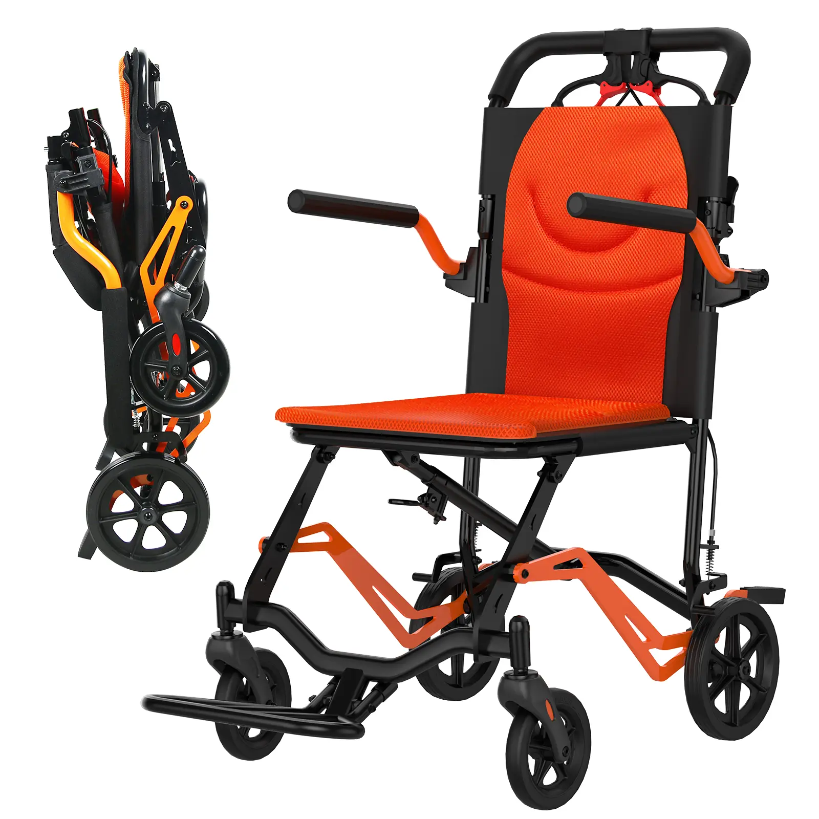 Ultra Lightweight Foldable Aluminum Frame Mobility Aid Transport Wheelchair for Adults & Seniors, Portable with Locking Handbrakes, 16.2" Narrow Fit Seat, Flip-Up Armrests, Swing-Away Footrests, 220lbs Capacity