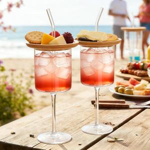 Glass with Charcuterie Board and Straw Combo Cocktail Champagne Wine Tasting Appetizer Snack Plates for Hosting Holiday Gatherings Girl's Night Summer Vibes