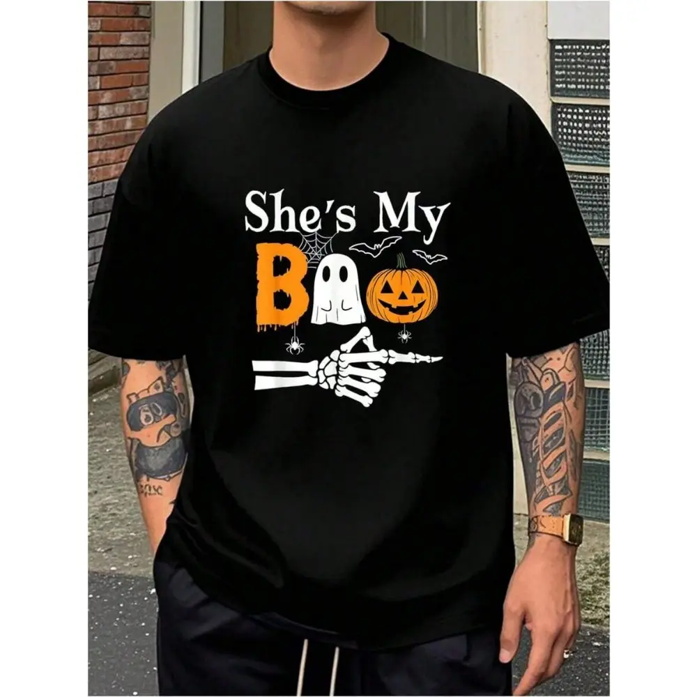 She's My Boo Pumpkin Ghost Couple Matching Halloween Costume-Shirt Men's-Shirt Graphic Tees Crop Tops Outfits Tops-Shirt