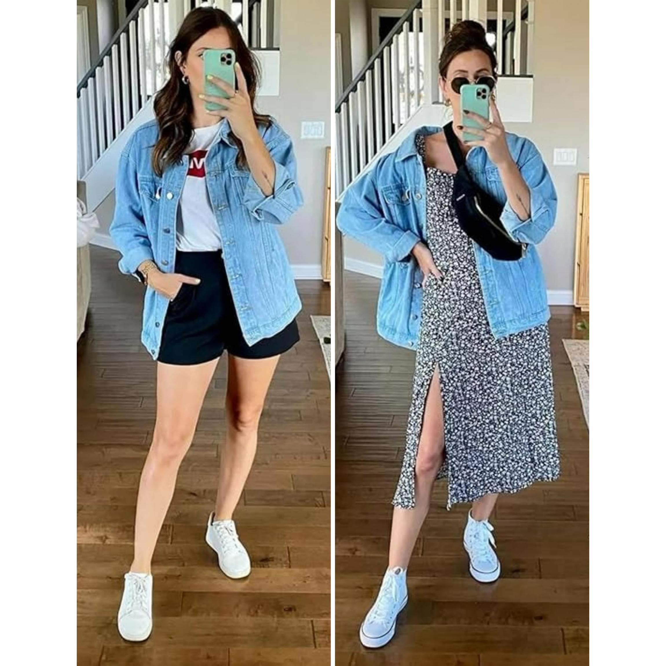 Buenoble Women’s Oversized Mid-Long Denim Jacket Boyfriend Fit Jean Jacket with Pockets Casual Loose Denim Coat SpringStatements