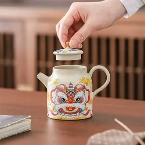 Ruyao Chinese‑chic “Awakening Lion” crackle‑glazed Yixing teapot; single piece; high‑end home‑use gongfu tea ware; can be fired further for enhanced patina; suitable for brewing tea.