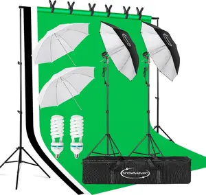 VINGLI Photography Lighting, 6.5ft x 10ft Backdrop Stand and Umbrellas Continuous Lighting Kit for Photo Studio Product, Portrait and Video Shoot Photography