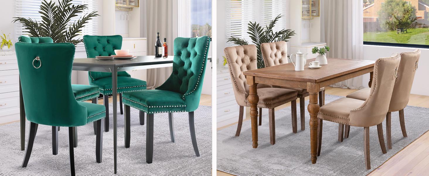 Velvet Dining Chair Set of 2 and Set of 4 with Upholstered Tufted Design and Nailhead Trim for Kitchen and Dining Room dinning chair
