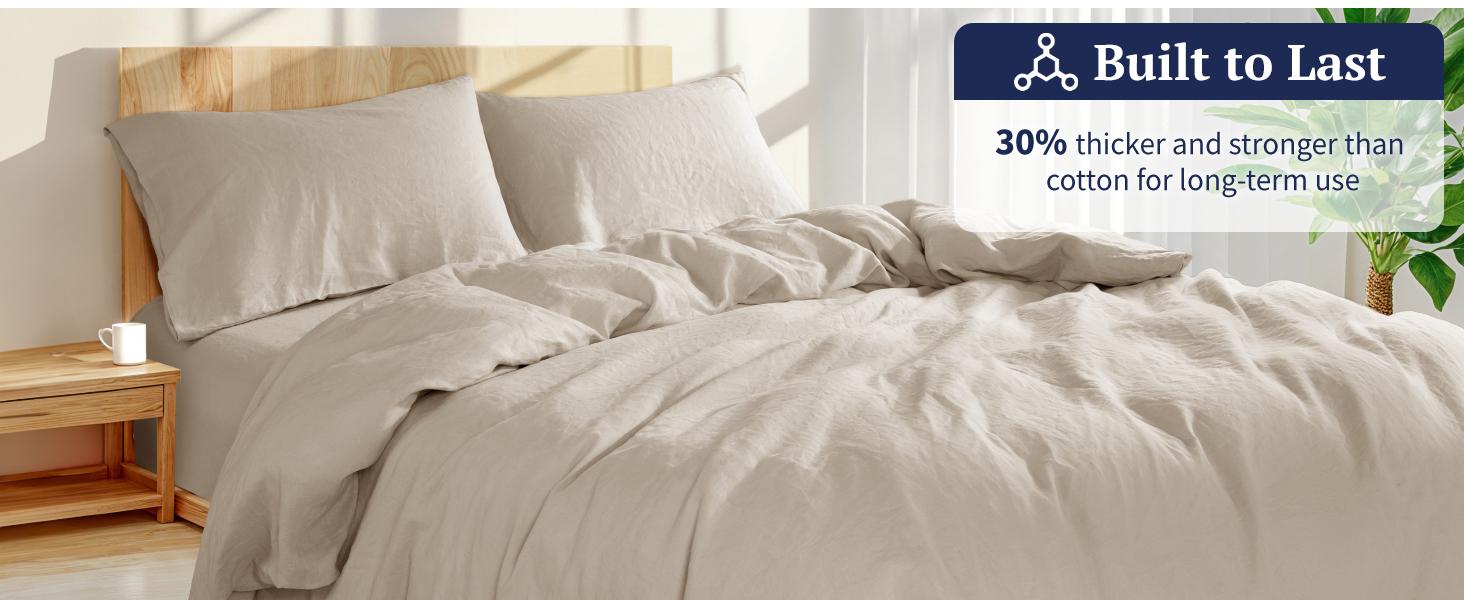 Shilucheng 3 Piece Luxury Pure Natural French Linen Duvet Cover Set with Zipper Closure & Corner Ties Cooling Breathable Soft Bedding Farmhouse Bed Cover Set