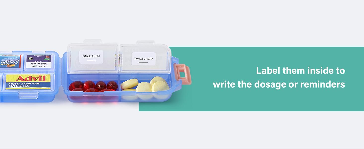 Travel Pill Organizer Box with 146 Labels, 10 Compartment Small Pill Case Medicine Kit, Portable Pocket Purse Pharmacy, Daily Weekly Vitamin Supplement Medication Holder Travel Pill Organizer Box with 146 Labels, 10 Compartment Small Pill Case Medicine Kit, Portable Pocket Purse Pharmacy, Daily Weekly Vitamin Supplement Medication Holder