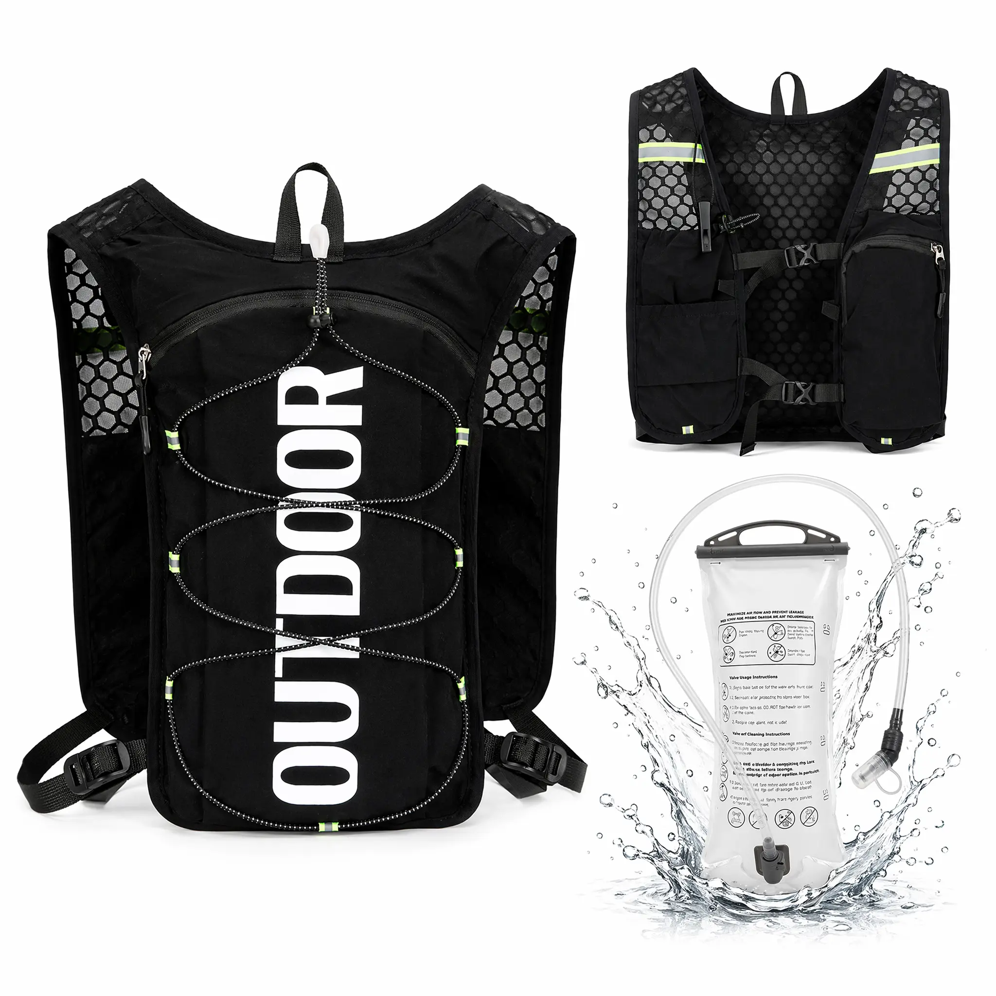 Hydration Running Vest - 1.5L Water Bladder Lightweight Marathon Vest with Breathable Mesh, Water Bottle Holder & Reflective Trail Running Pack for Running Hiking Cycling