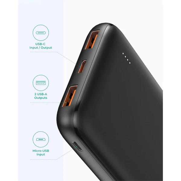 AUKEY  10000mAh 18W PB-N73S PD USB C Portable Charger Black Fast Charging USB Type-C USB 3.0 Micro USB Accessories Phone