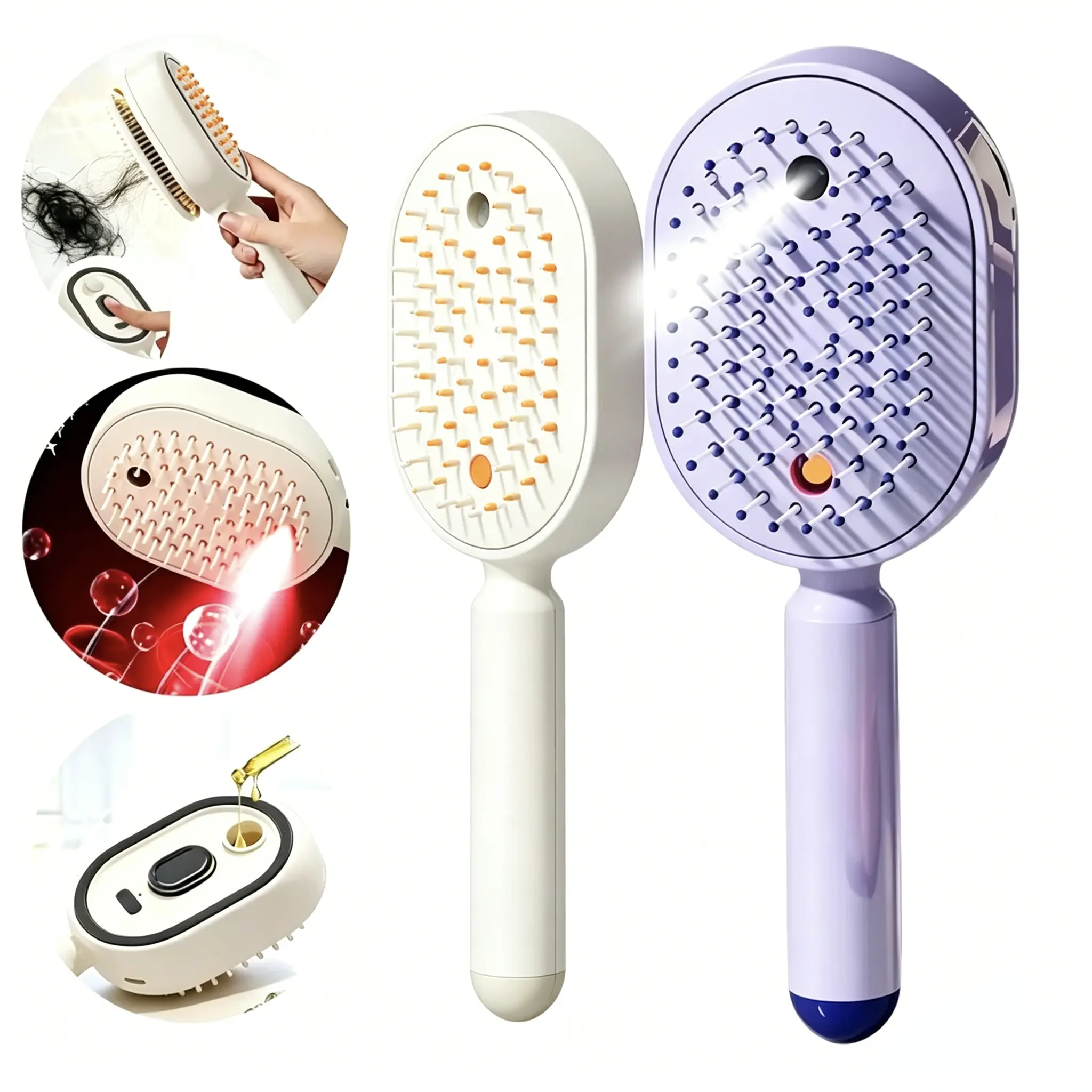 Electric Spray Air Cushion Massage Comb 3 in 1 Self Cleaning Hair Brush with Fine Mist Spray Detangling Brush Anti Static Scalp Massage Comb for Frizzy Hair Smooth Hair Care Tool for Women