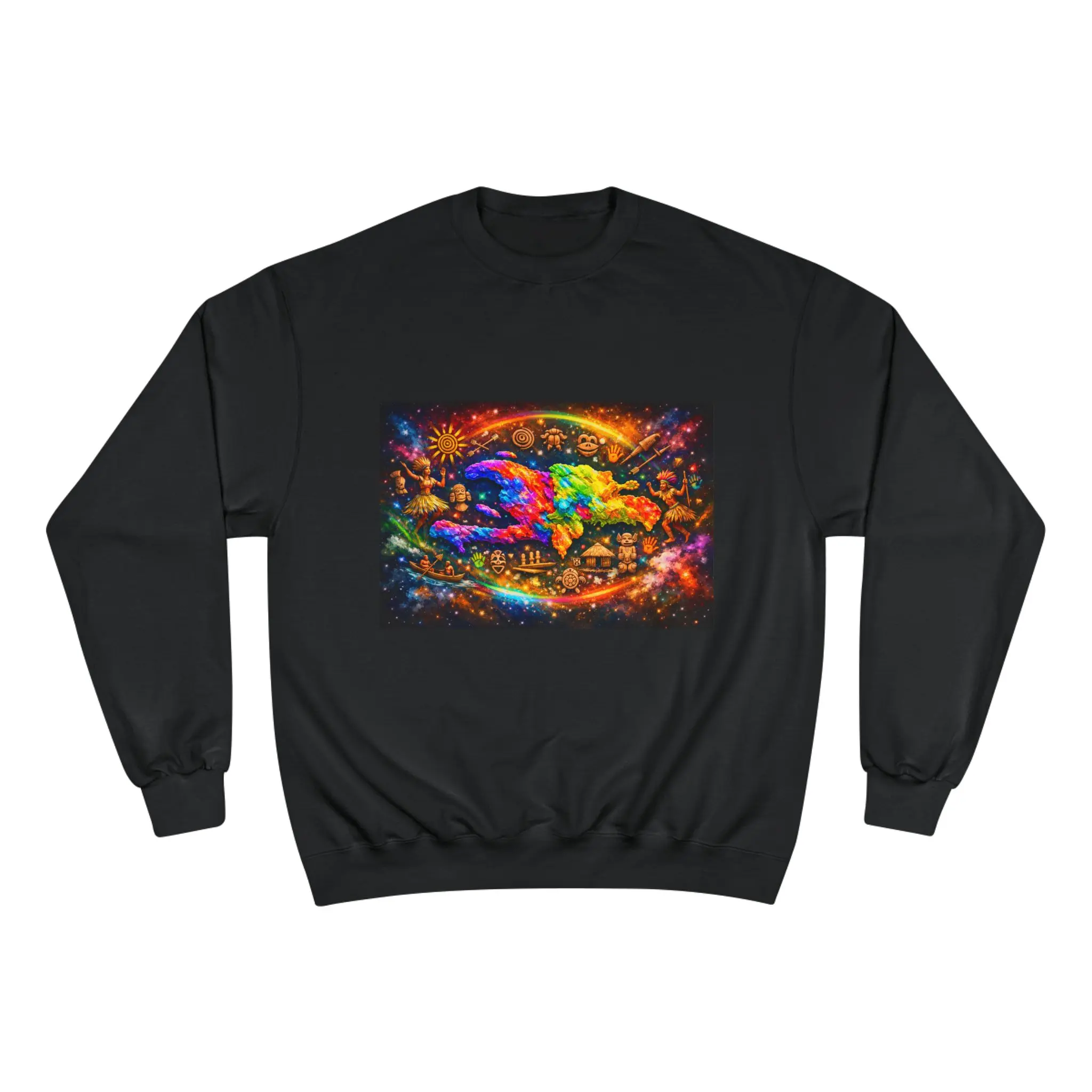 Psychedelic Retro Rainbow Dinosaur Crewneck Sweatshirt | Vibrant Trippy Graphic