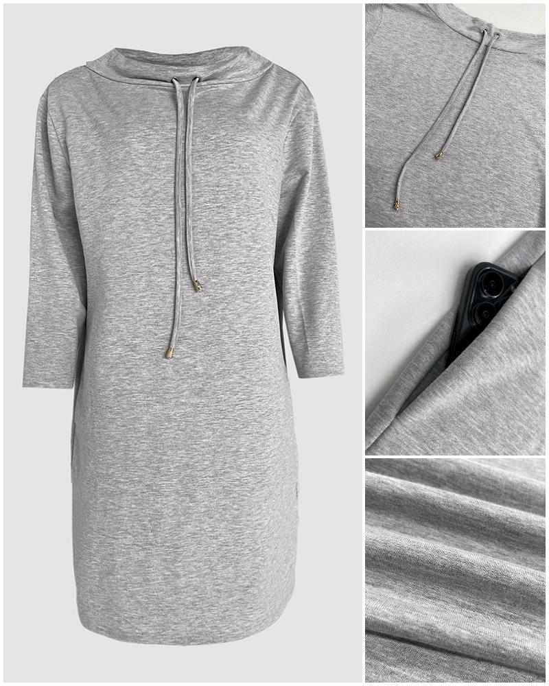 ChicMe Women's Stand Collar Drawstring Three Quarters Sleeve Casual Sweatshirt Dress ChicMe Women's Stand Collar Drawstring Three Quarters Sleeve Casual Sweatshirt Dress