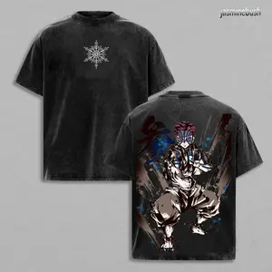 Akaza Upper Rank 3 Graphic Tee, Vintage Washed Oversized Shirt, Manga Villain Demon Slayer Cotton T-Shirt