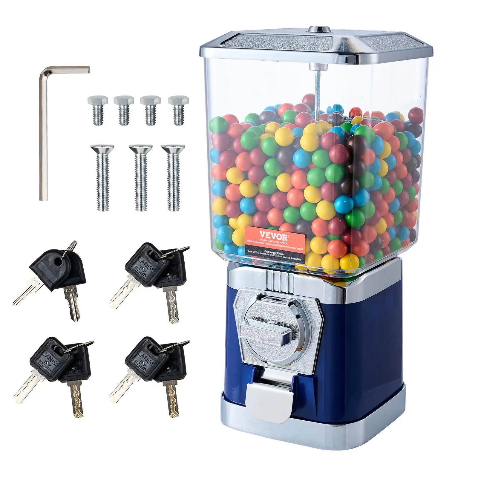 【Summerfinds】VEVOR Gumball Machine for Kids, 17"H Home Candy Vending Machine, PC Gumball Dispenser, Bubble Gum Machine for Game Stores, Coin Operated Gumball Bank for Toy Capsules Bouncy Balls Candy, Blue