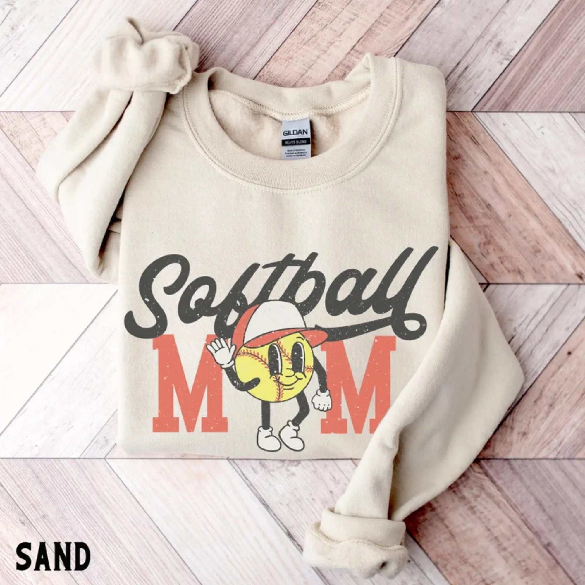 Women's Retro Softball Mama Sweatshirt-Hoodie, Cotton-Spandex Tee-Style Fit Game Day Mom Gifts