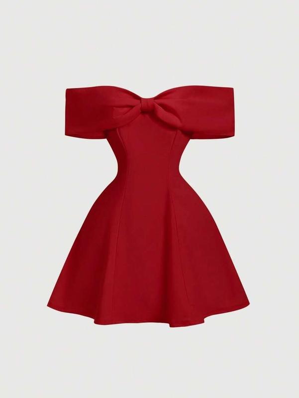 Women’s Pink Off-The-Shoulder Bowknot Mini Cocktail Dress – Elegant Party & Date Night Dress