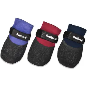 Double Dipped Thick Textured Waterproof Cotton Dog Socks | PawFlex Comfy Pawz Soft Indoor/Outdoor Pet Booties | Non-Slip Silicone Grip at Inner Wrist for No Twisting or Sliding Off| Adjustable Strap (Colors: Slate Blue, Violet & Fuchsia)