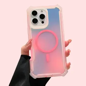 Chameleon Space Case Magnetic Customized Phone Case for iPhone 17 Pro Max, 4-Corner Shockproof Protection Cover for iPhone 16 Pro/15/14/13, Transparent Tech Accessory with Blush Pink Magnetic Flair