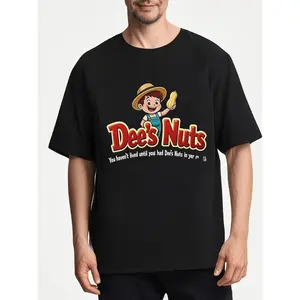 Dees Nuts Men's 220g Cotton Retro Graphic T-Shirt - Black Crew Neck Short Sleeve Tee with Humorous "You Can't Food Until You've Had Dee's Nuts" Print, Street Trending Casual Comfort Fit, Streetwear Fashion, Playful Design, Breatha
