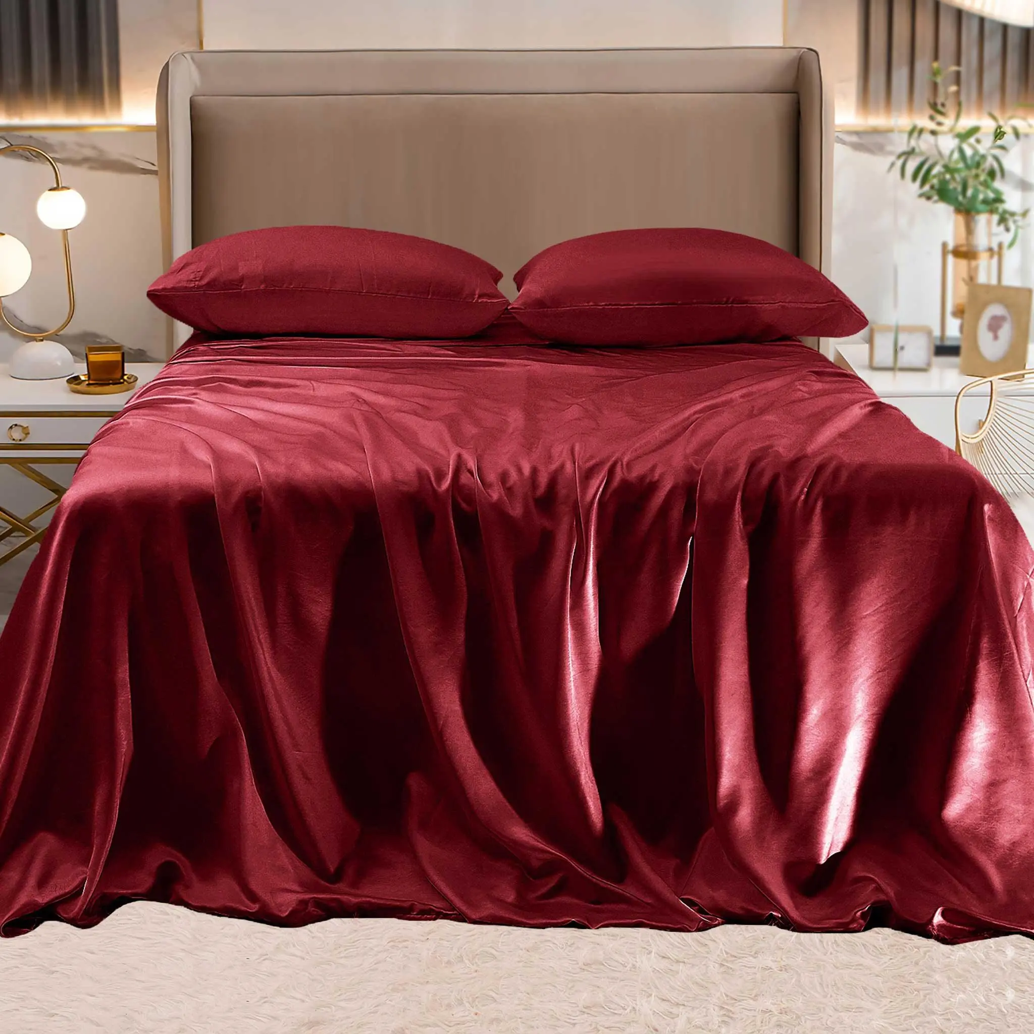 Elegant Comfort 4-Piece Silky Satin Sheet Set – Smooth Finish with Cozy All-Season Feel, Moody Shades
