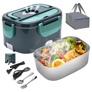Electric Heated Lunch Box Portable Car Office Heating, 2-in-1 Portable Heated Lunch Box, Leak Proof, 1.5L Detachable, 110V/12V/24V 60W, Perfect Christmas & New Year Gift ldea