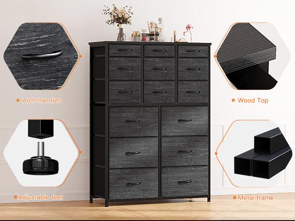 【Clearance】Raybee Furniture Viral Dresser for Bedroom with 12 Storage Drawers, Tall Dressers for Bedroom, Living Room, Apartment with Heavy Duty Wood Top and Metal Frame, Closets Storage Orgainzer, Dresser Tower, Chest of Drawers