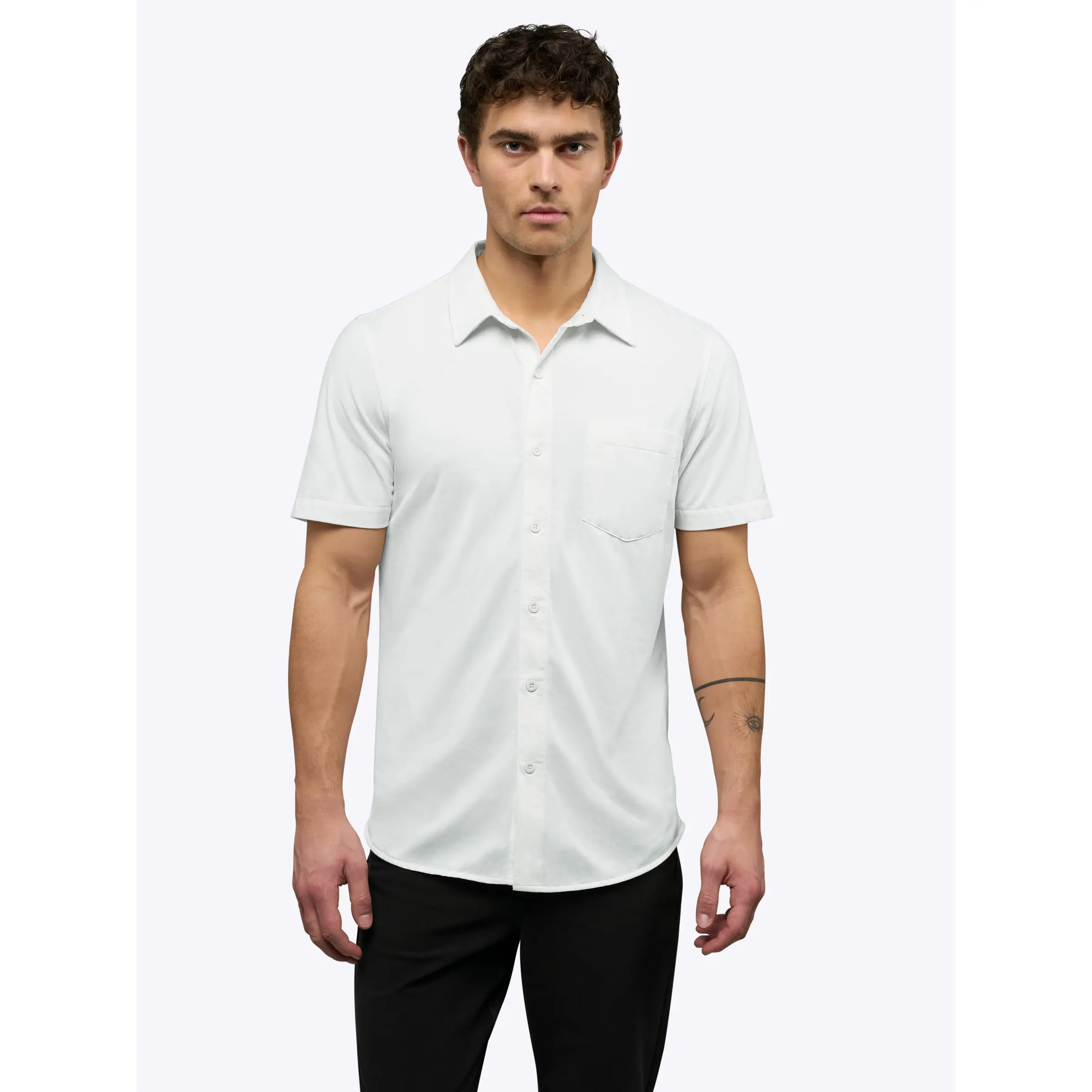 Cuts | Men's AO Fitted Short Sleeve Button Up Shirt | Polyester Cotton  Blend with Curve Hem and Chest Pocket | Wrinkle Resistant - TikTok Shop