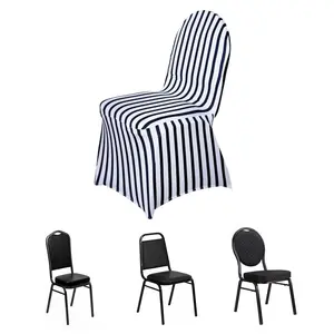 Spandex Stretch Banquet Chair Cover Black/White Striped with Foot Pockets - Stylish Fitted Slipcover for Modern Events