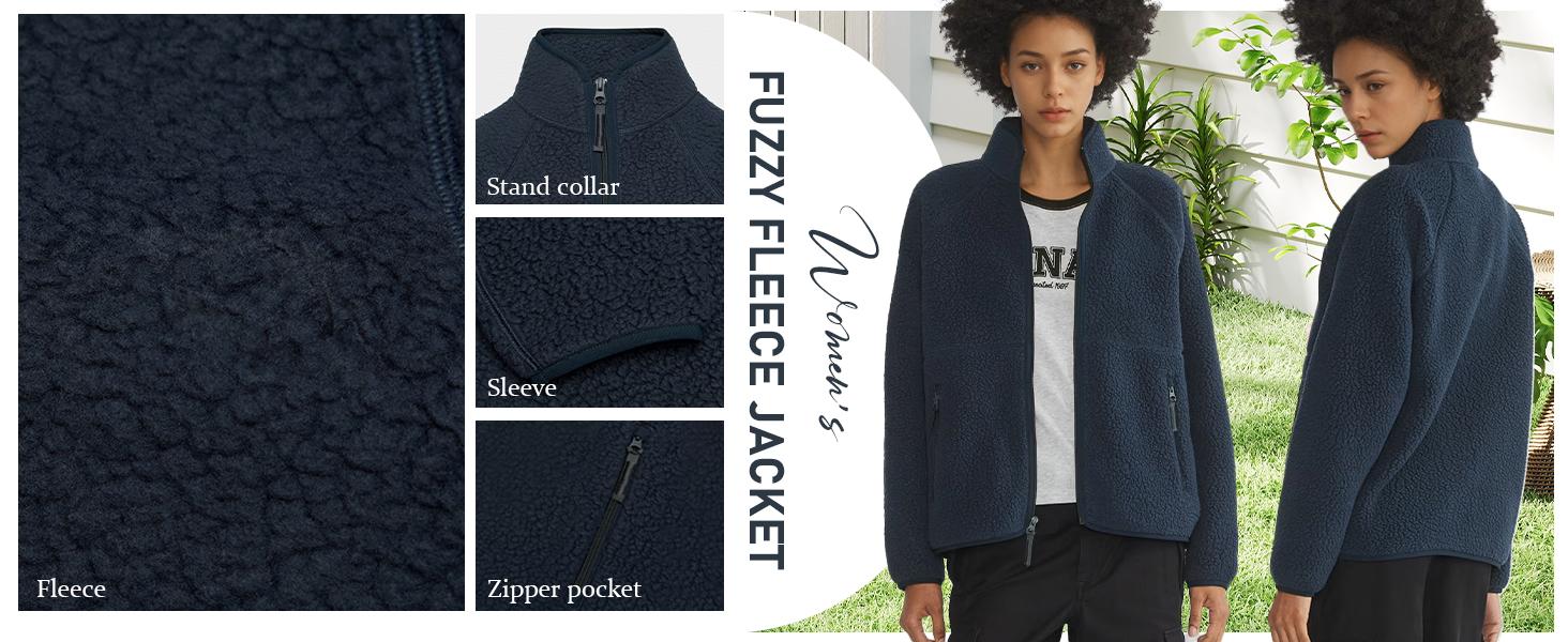 Hixiaohe Womens Fleece Jacket Casual Fuzzy Long Sleeve Coats Sherpa Zipper Stand Collar Warm Outwear Fall Winter Clothes  TikTokShopBlackFriday SpringStatements