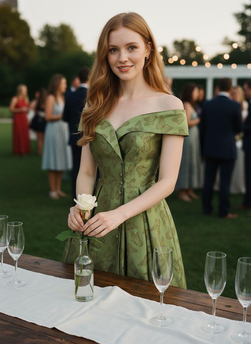 Green 1950s Off-Shoulder Vintage Dress Formal Womenswear Sleeveless Floral Valentine's Day Summer Holiday Dress wedding guset with Back Concealed Zipper Knee Length