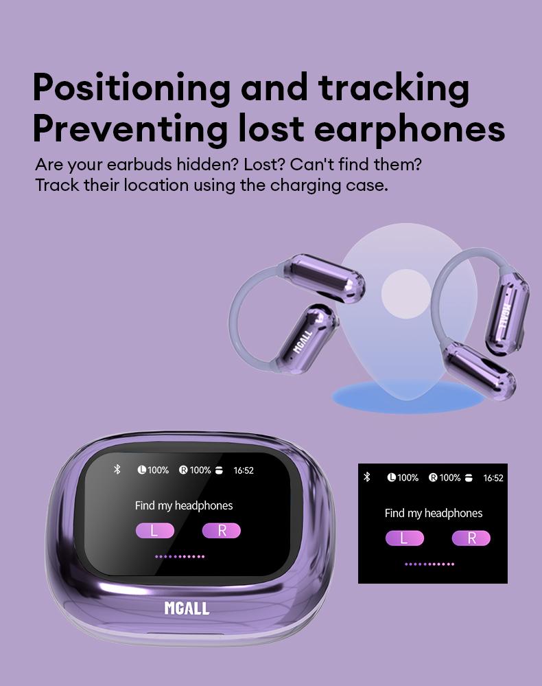 MGALL C18 Open-Ear Wireless Headphones with 2025 Bluetooth 6.0, Supports 169-Language Translation, LED Full-Color Touch Smart Screen, ENC Noise Cancellation, Remote Photography & Anti-Loss Function, Audio Earbuds for Music & Calls