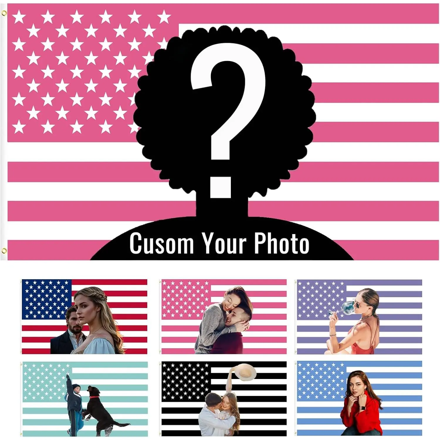 Custom Pink American Flag Wall Hanging (3x5 Ft) - Personalized Christmas Decor with Custom Photo Print, Lightweight Tapestry for Bedrooms Outdoor, Family Gift, Hand Wash, Holiday Gifts